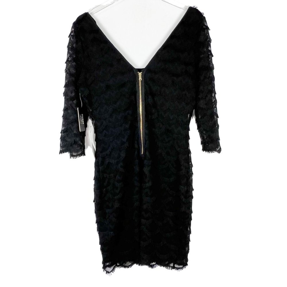 NWT Guess Black Kira Scalloped Eyelash Fringe Lace Dress LBD Size 10 NEW I991 - Picture 9 of 11